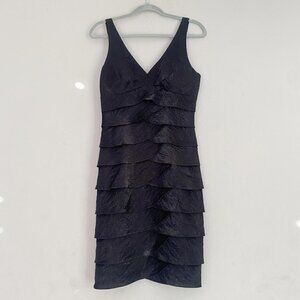 Dancing Queen black ruffle v neck mini dress